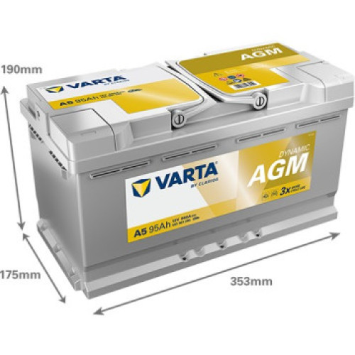 ACUMULATOR VARTA DYNAMIC AGM 12V 95AH 850A A5 353X175X190 595901085K262 A5