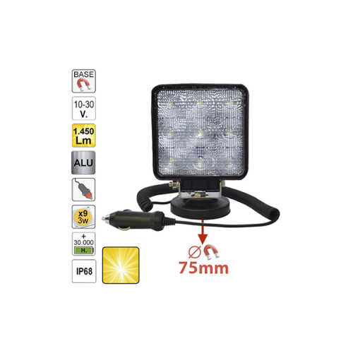 PROIECTOR DE LUCRU CU LED. PATRAT. LUMINA DIFUZA. BAZA MAGNETICA JBM