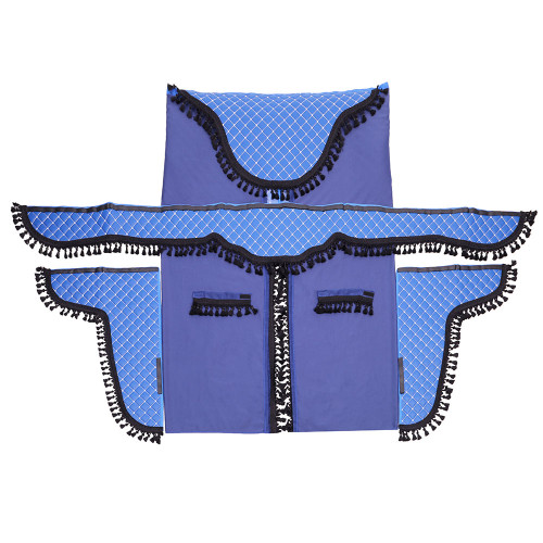 SET PERDELE CABINA CAMION, UNIVERSALE, VELUR, ALBASTRU-NEGRU